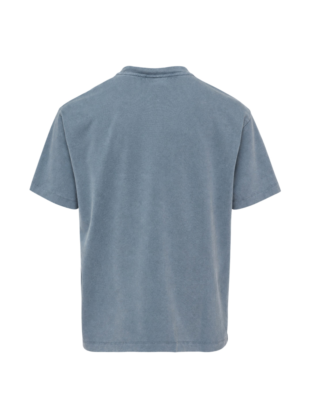 Drôle de Monsieur Classic Slogan Tee in washed slate blue with 'Not From Paris Madame' chest print, relaxed boxy fit, short sleeves, and ribbed crew neck - view 2