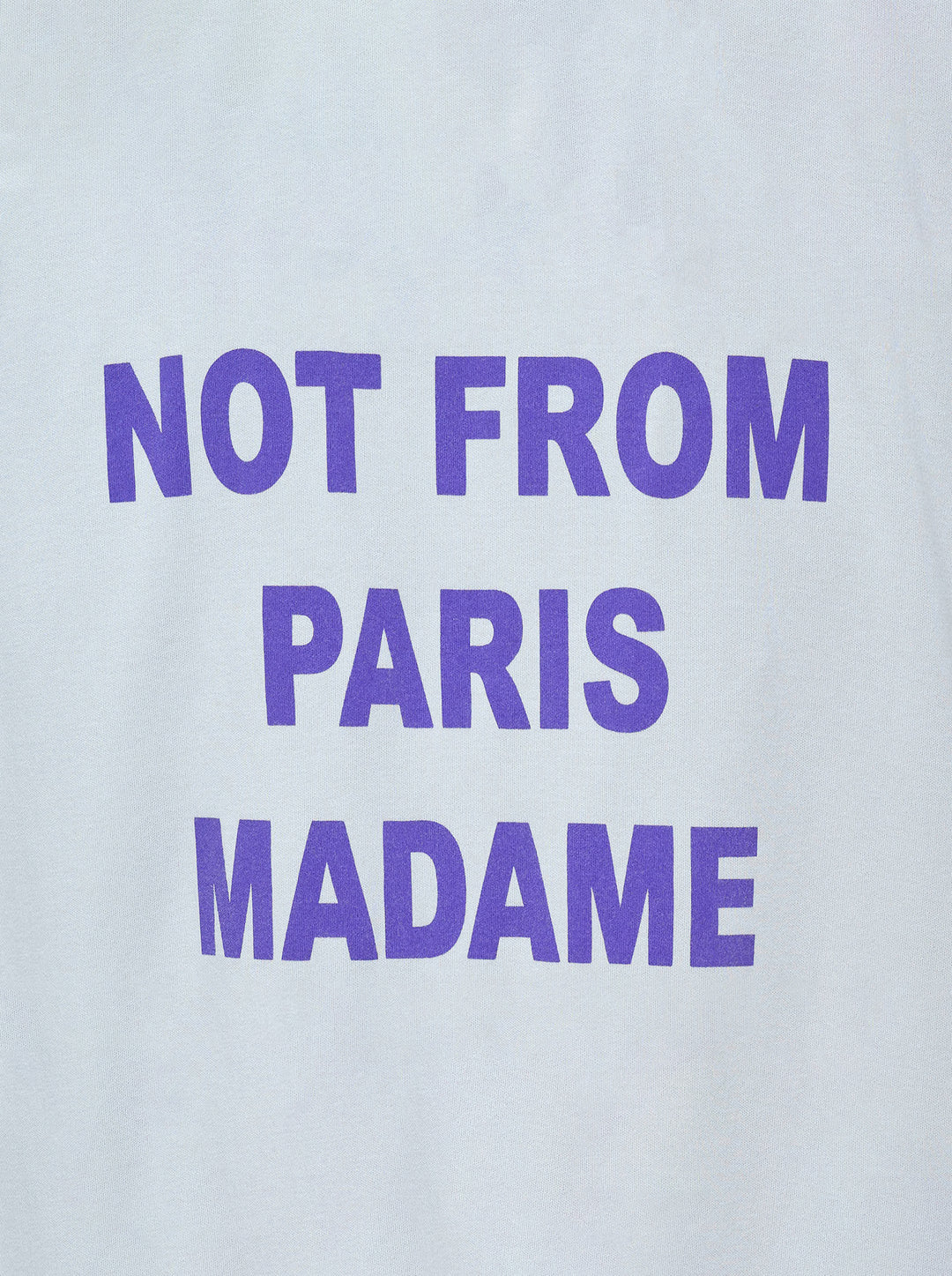 Drôle de Monsieur Not From Paris Madame pale grey oversized cotton tee with purple slogan print on the chest - view 4
