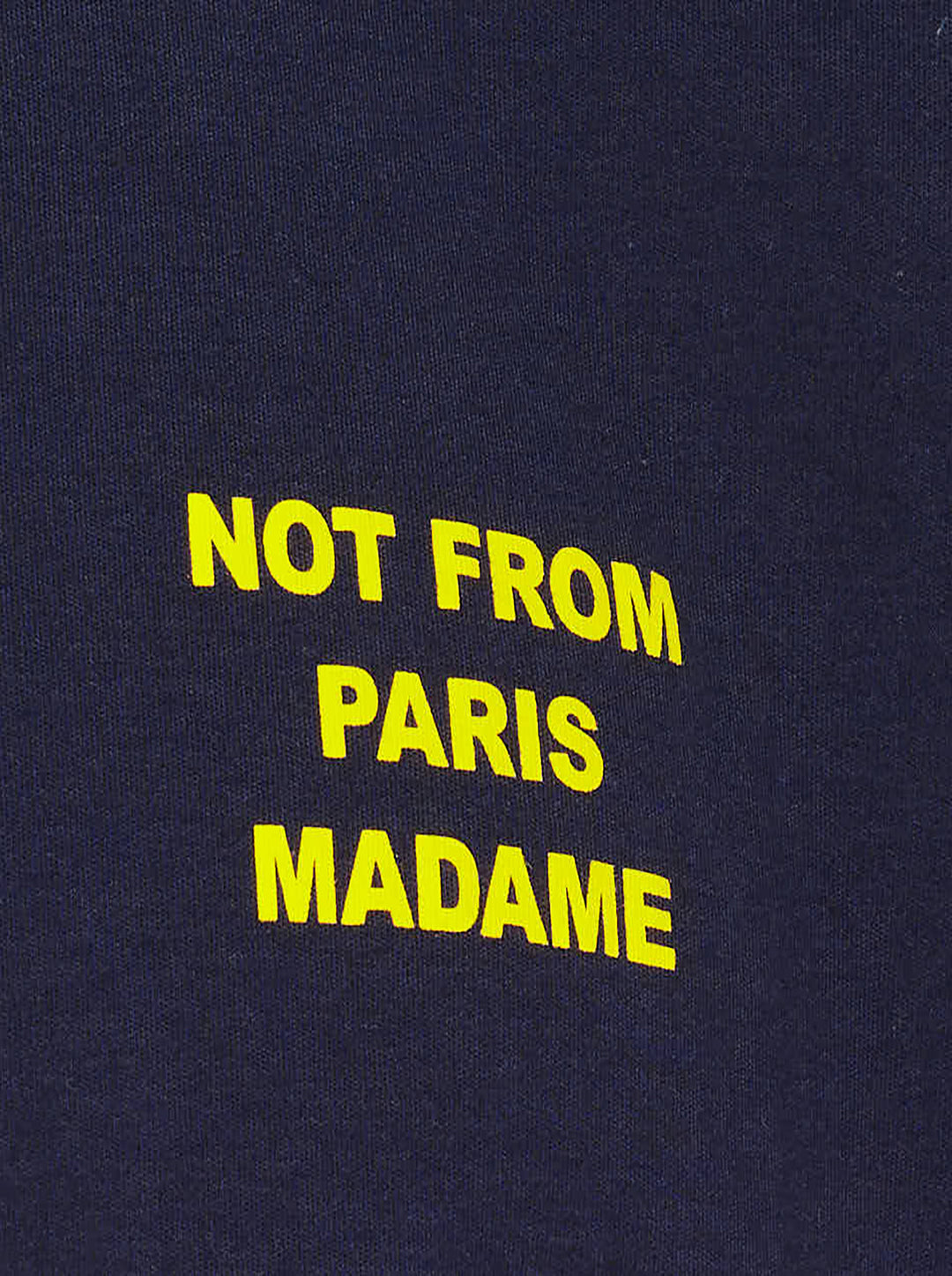 Drôle de Monsieur Not From Paris Madame navy short sleeve oversized tee with yellow slogan print on the chest - view 3