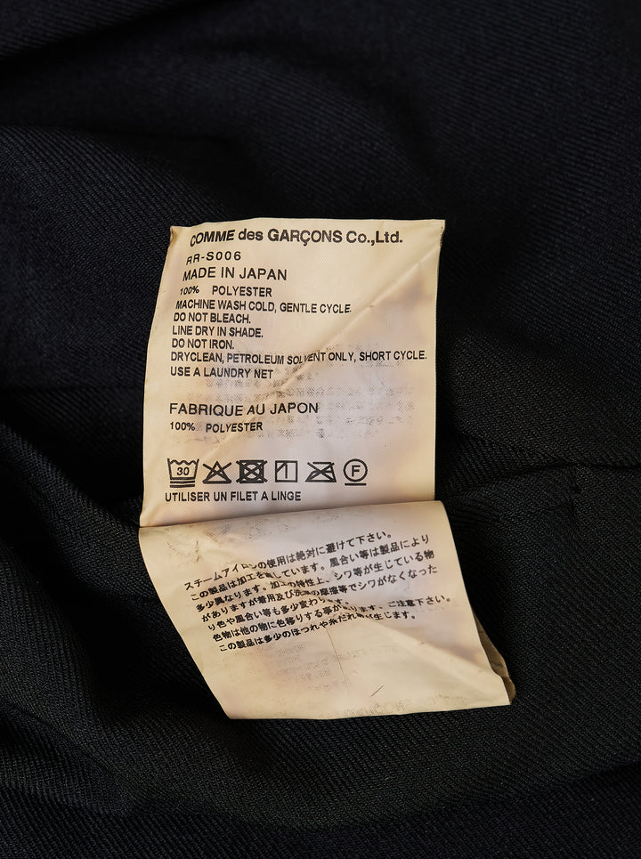 Comme des Garçons Comme des Garçons black garment-dyed polyester serge gathered midi skirt with elasticated waistband and raw-cut hem, shown flat on white background - view 3