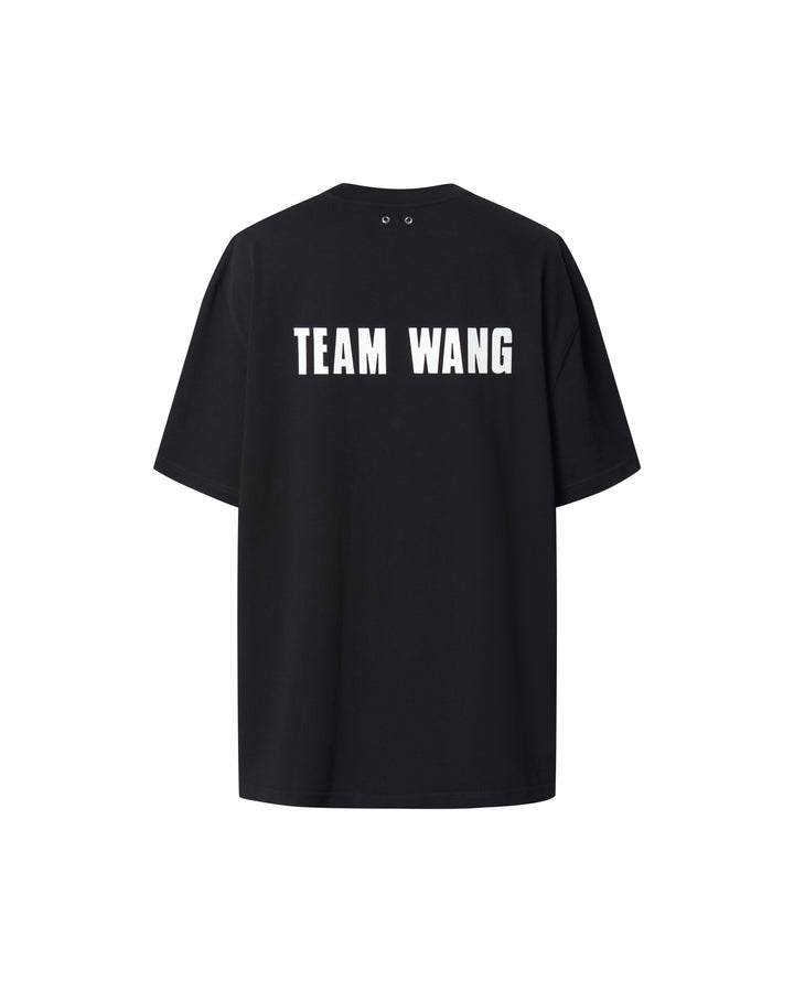 TEAM WANG design The Original 1 Tee in black — oversized silhouette with branded collar tape and miniature chest logo, front view on white background - view 2