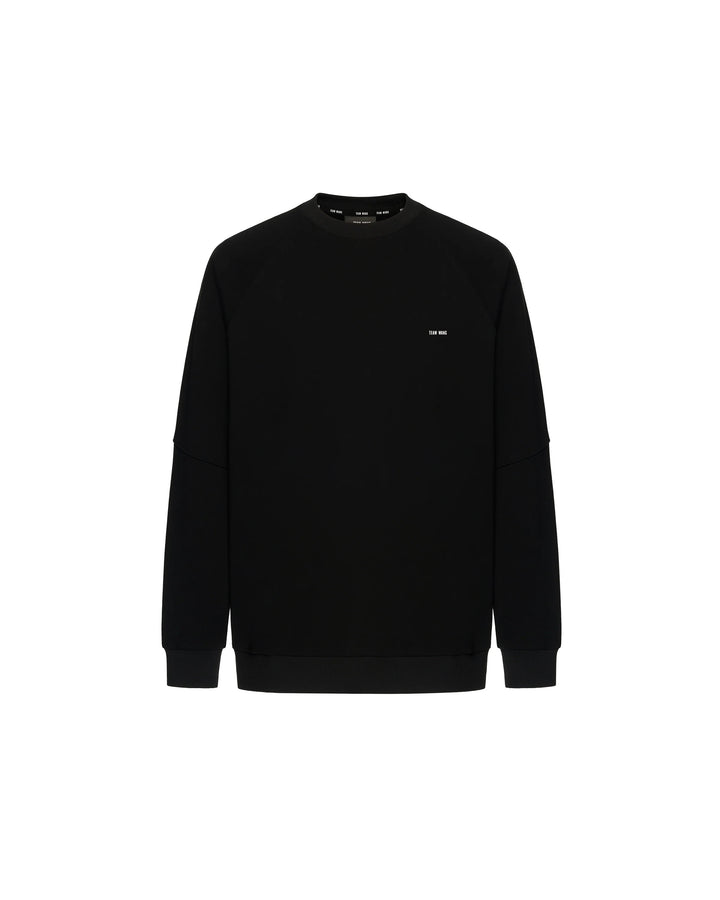 Team Wang Design The Original 1 black crew-neck sweatshirt with raglan sleeves, ribbed trims and a small white logo on the chest