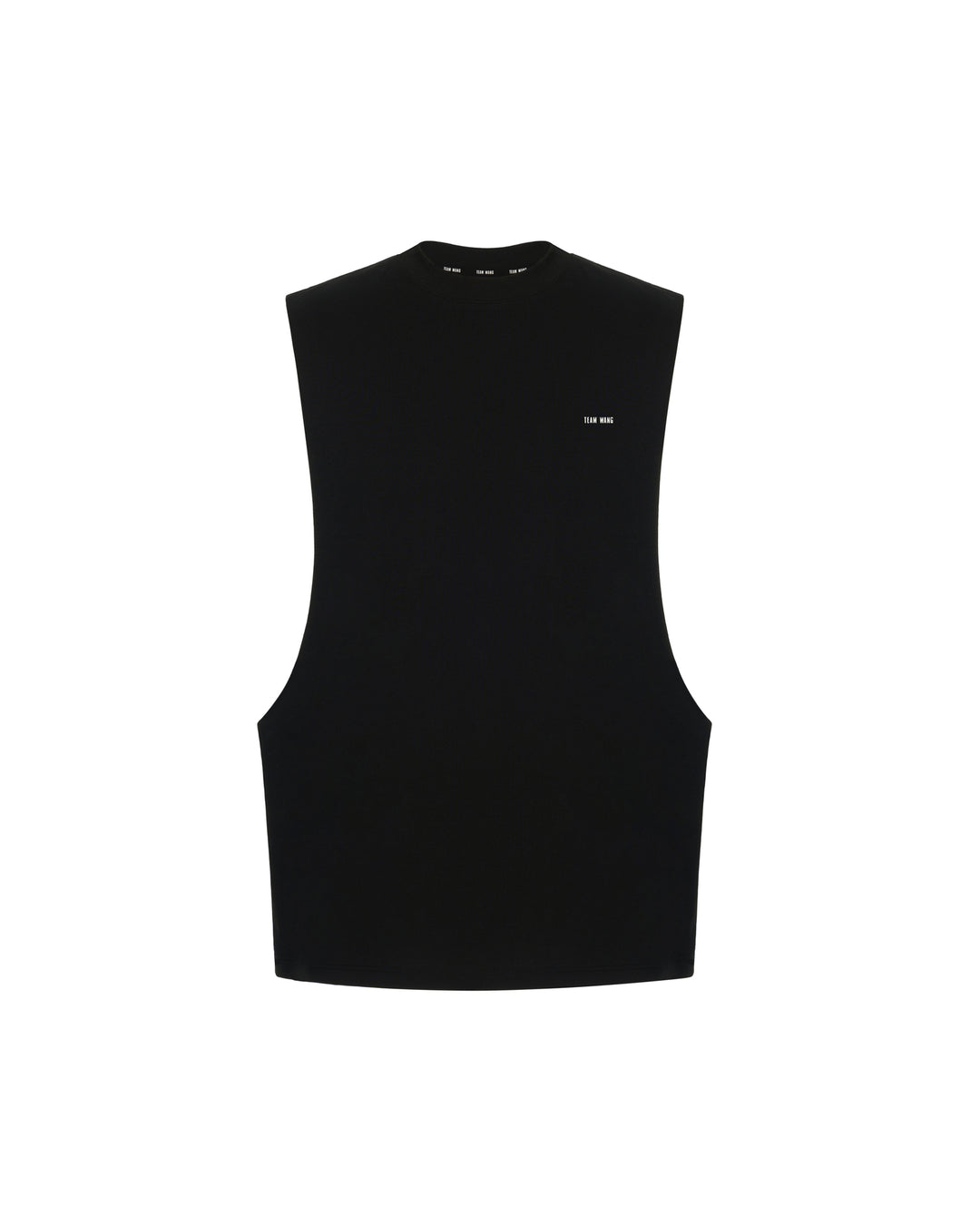 TEAM WANG design Original 1 Jersey Tank Top in black, featuring a structured sleeveless silhouette, crew neckline, and small TEAM WANG logo print at the chest