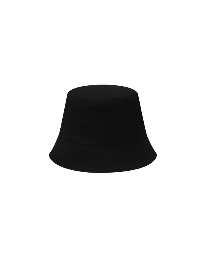 TEAM WANG design Original 1 Bucket Hat in black, front view, featuring a structured tapered crown and downward-sloping brim on a white background
