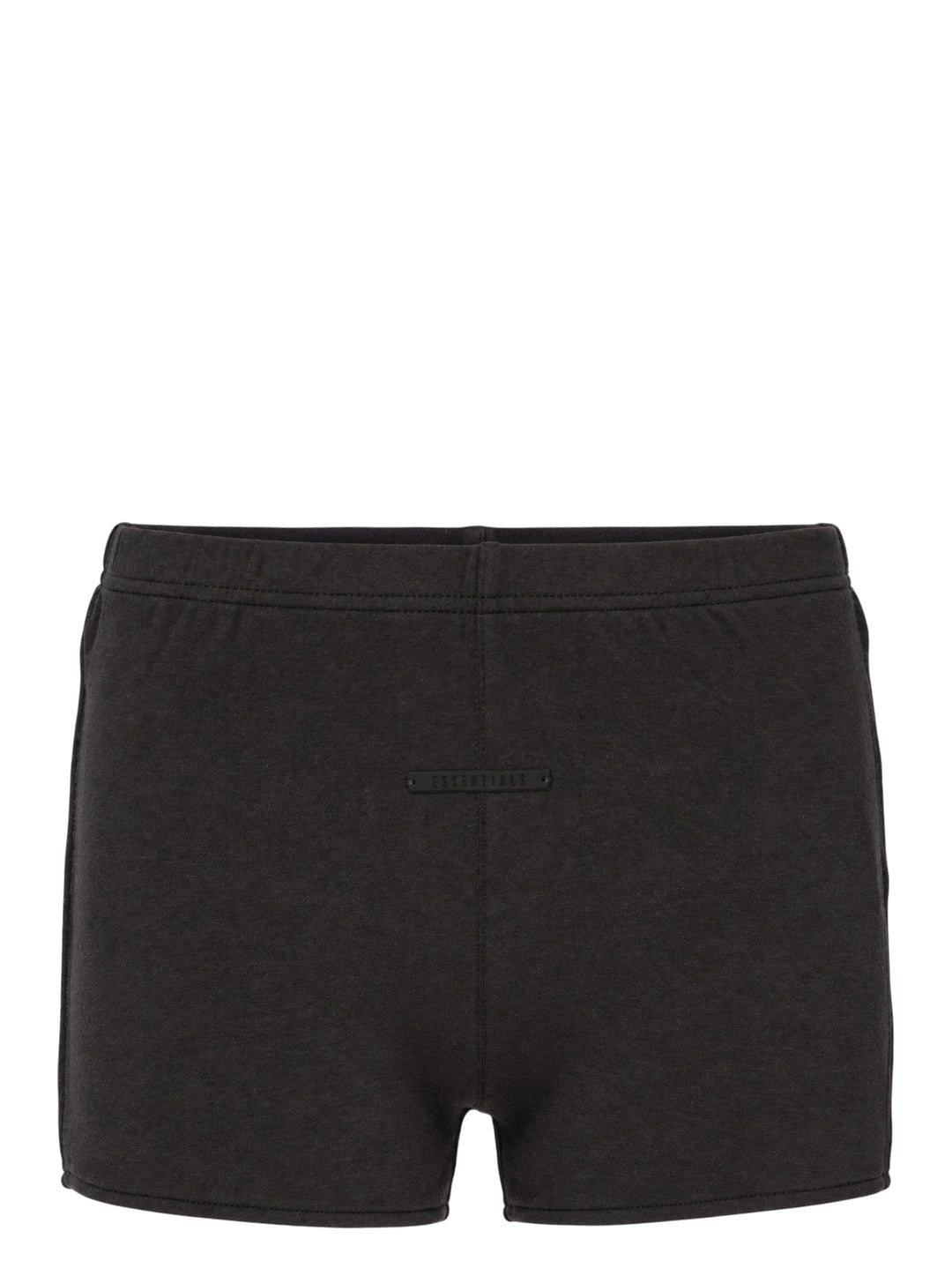 Fear of God ESSENTIALS women's black jersey shorts with elasticated waistband and tonal rubberised ESSENTIALS logo plaque