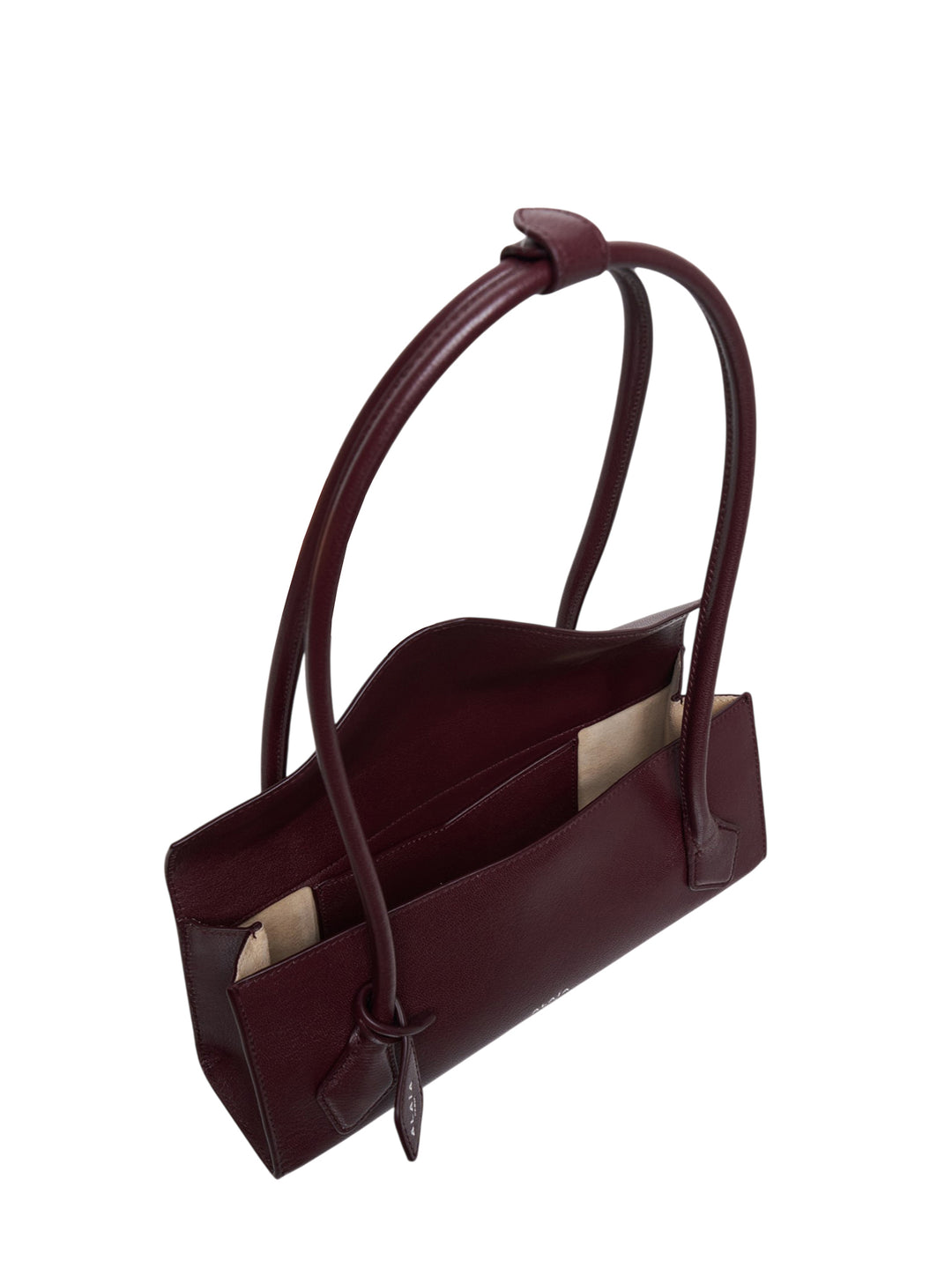 Alaïa Teckel Flap Small shoulder bag in bordeaux shiny goatskin with envelope flap and twin flat handles gathered at a leather loop - view 3