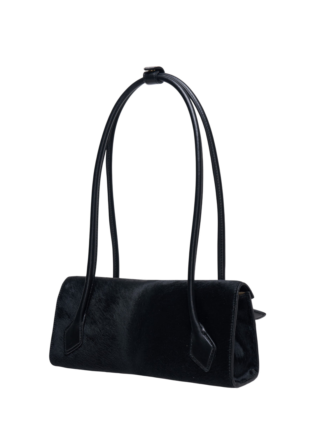 Alaïa Teckel Flap Small bag in black haircalf with sculptural double-looped handle and envelope flap closure, front view - view 2