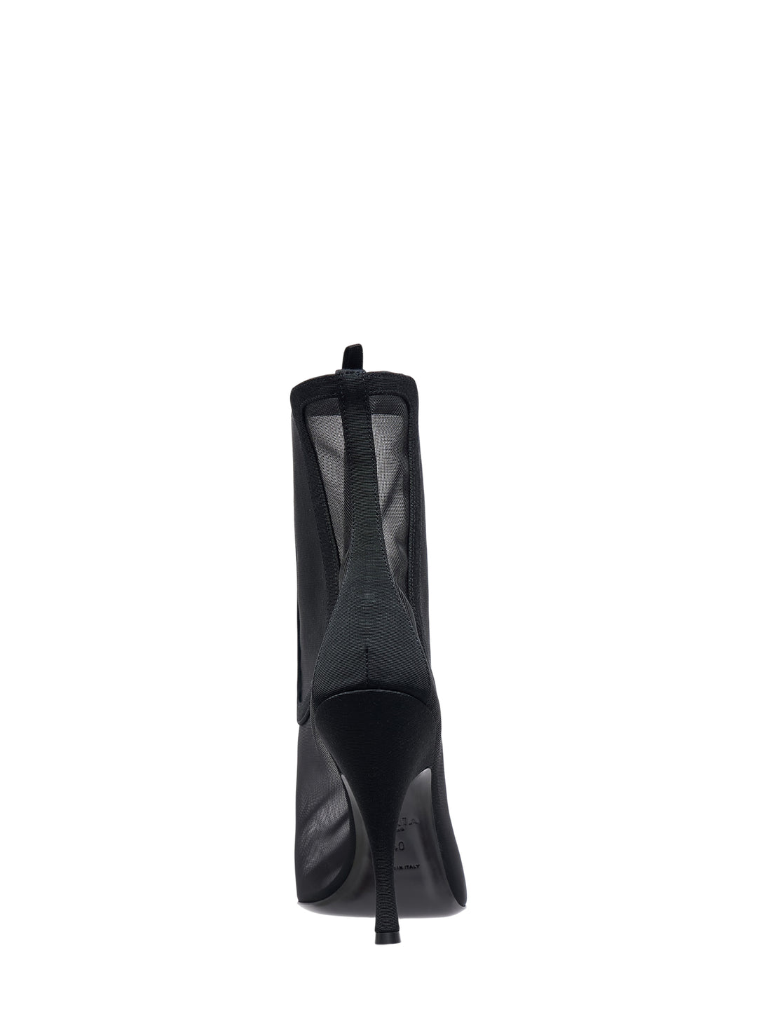 Black sheer tulle ankle Chelsea boots with elasticated side panel, pointed toe and curved stiletto heel - view 3