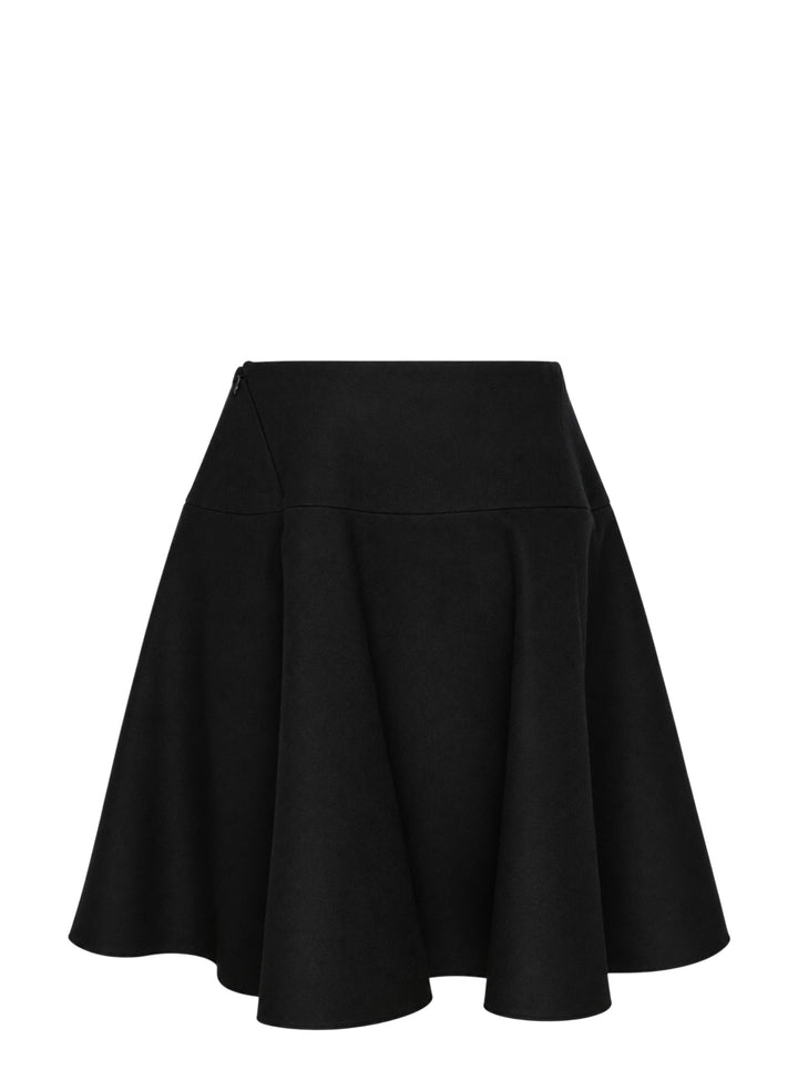 Alaïa light felted wool skater skirt in black, featuring a high wide waistband and full flared circle hem, displayed as a flat product shot on a white background - view 2
