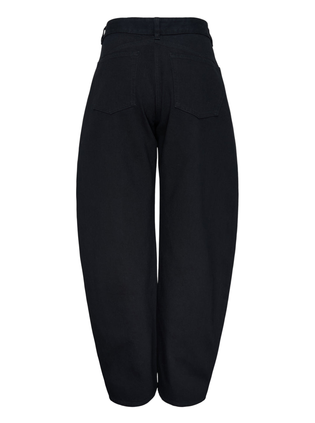 Alaïa round black denim jeans with a high waist and sculpted curved leg, shown front view - view 2