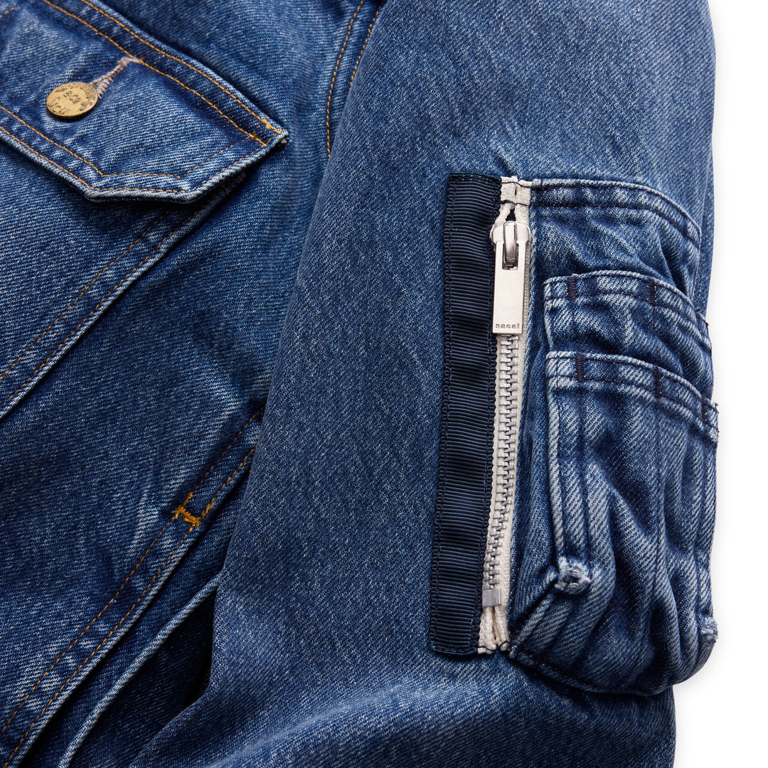 sacai x Levi's women's blue denim blouson jacket with bomber collar, exposed front zip, gold buttons, chest flap pockets and sleeve zip pocket - view 4