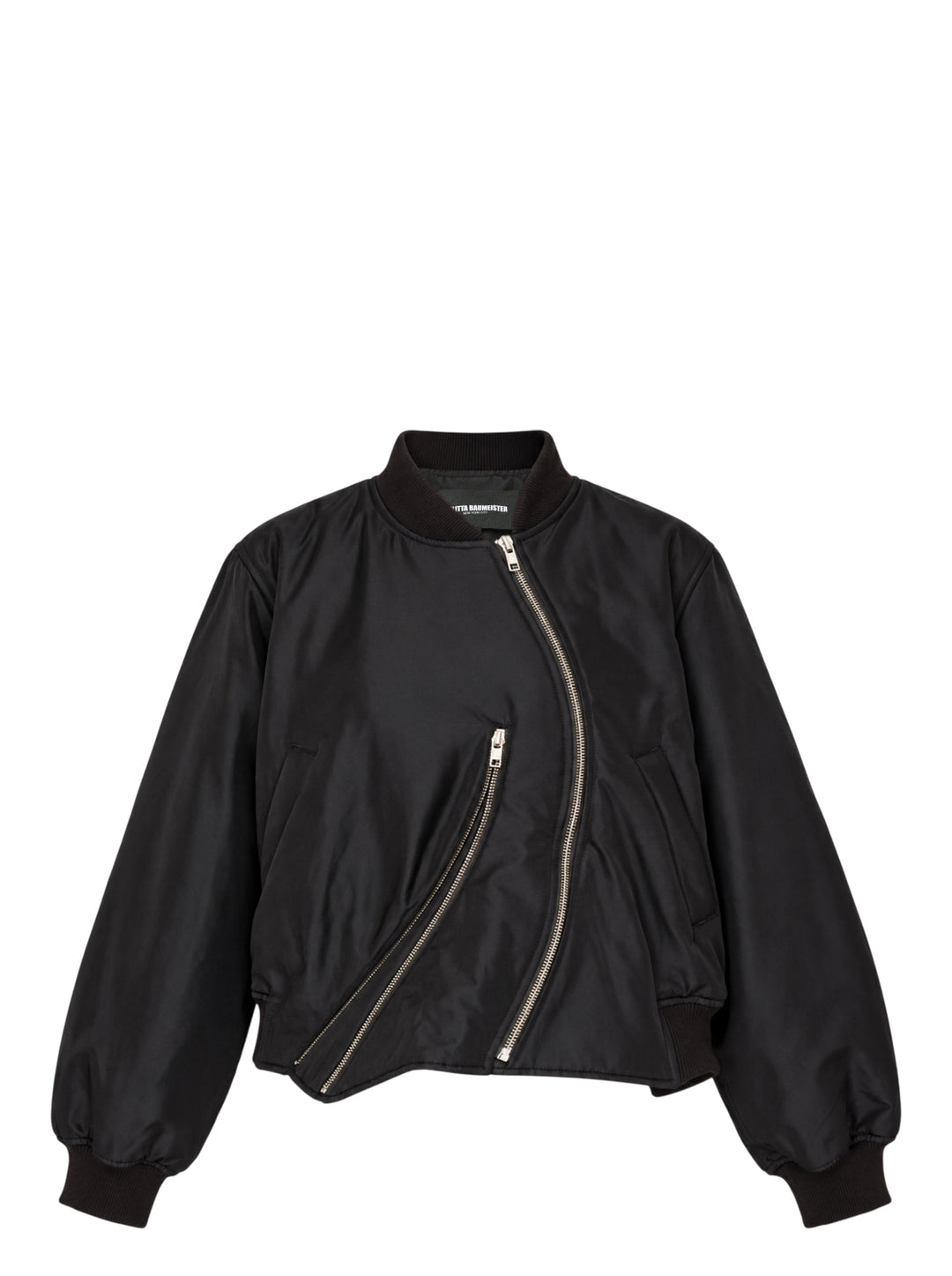 Melitta Baumeister black Round Bomber Jacket with curved asymmetric zip and ribbed collar, cuffs and hem - view 2
