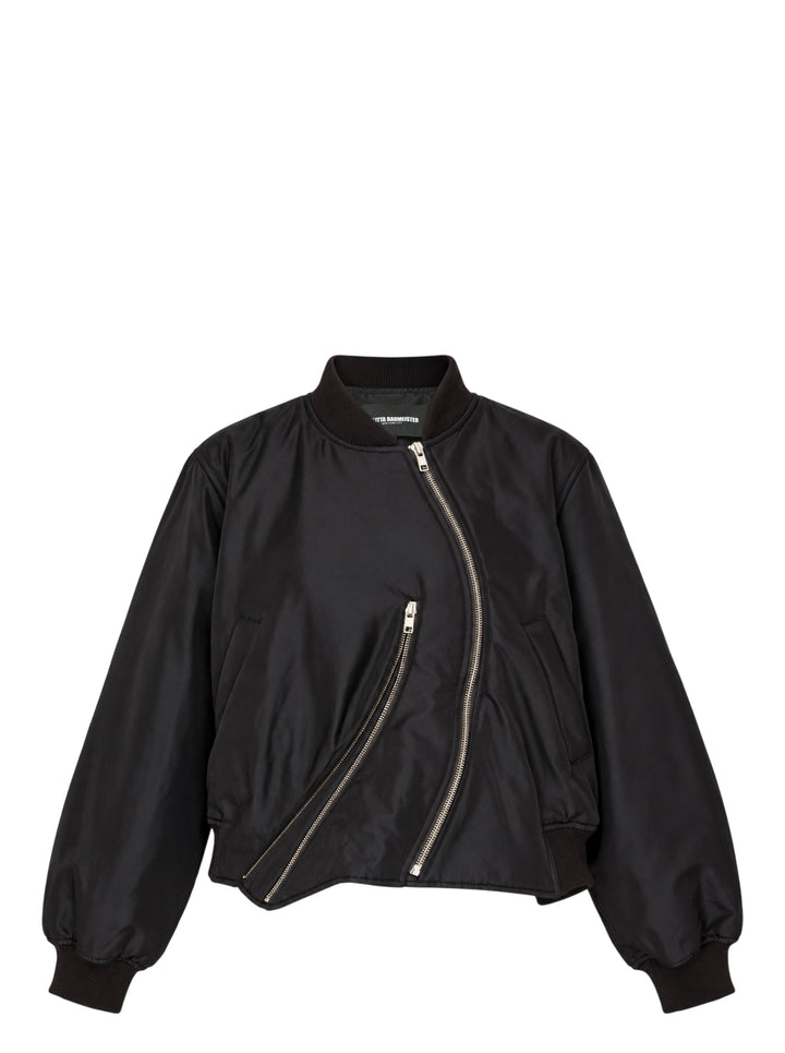 Melitta Baumeister black Round Bomber Jacket with curved asymmetric zip and ribbed collar, cuffs and hem - view 2