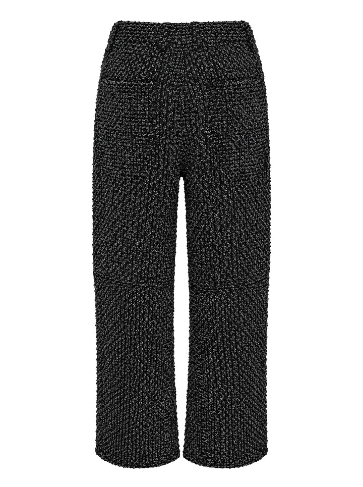 Melitta Baumeister cropped wide-leg pants in black and grey textured bouclé-effect denim, shown from the front - view 2