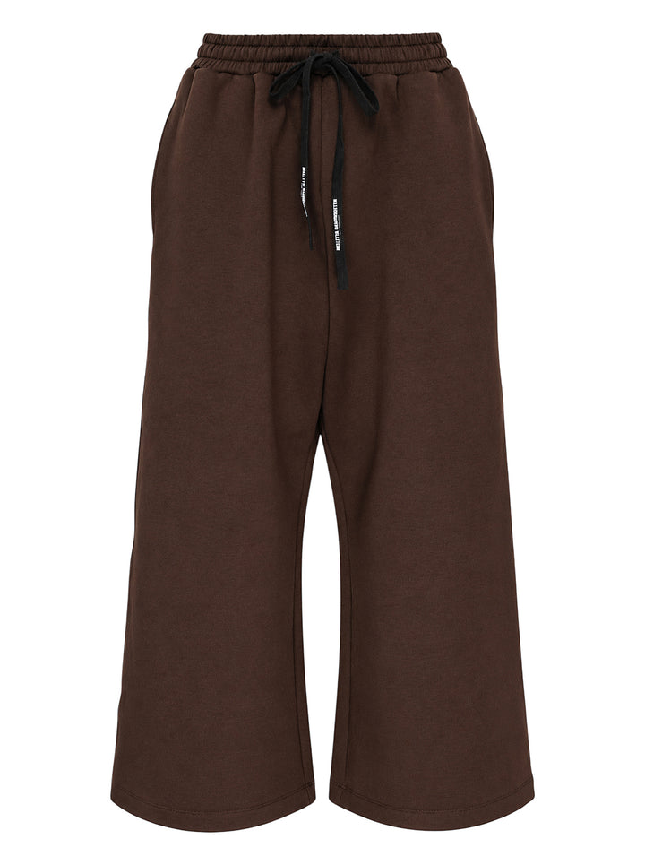 Melitta Baumeister brown cropped wide-leg lounge pants with black logo drawstring and elasticated waistband