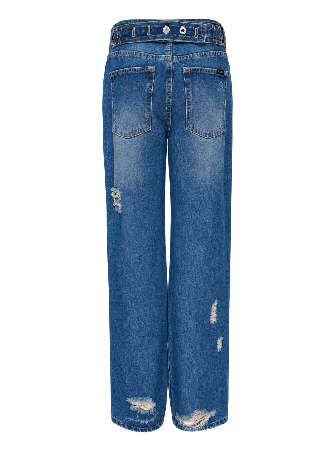 Glowny mid-blue distressed straight-leg jeans with frayed rips across the thighs and knees, shown front view - view 2