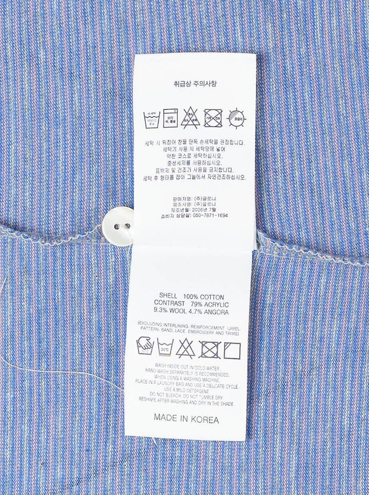 Glowny Roan Layered Long Sleeve Tee in blue and grey fine stripe with contrast grey neckline and cuff trim, three-button henley placket, and flared sleeve hem - view 4