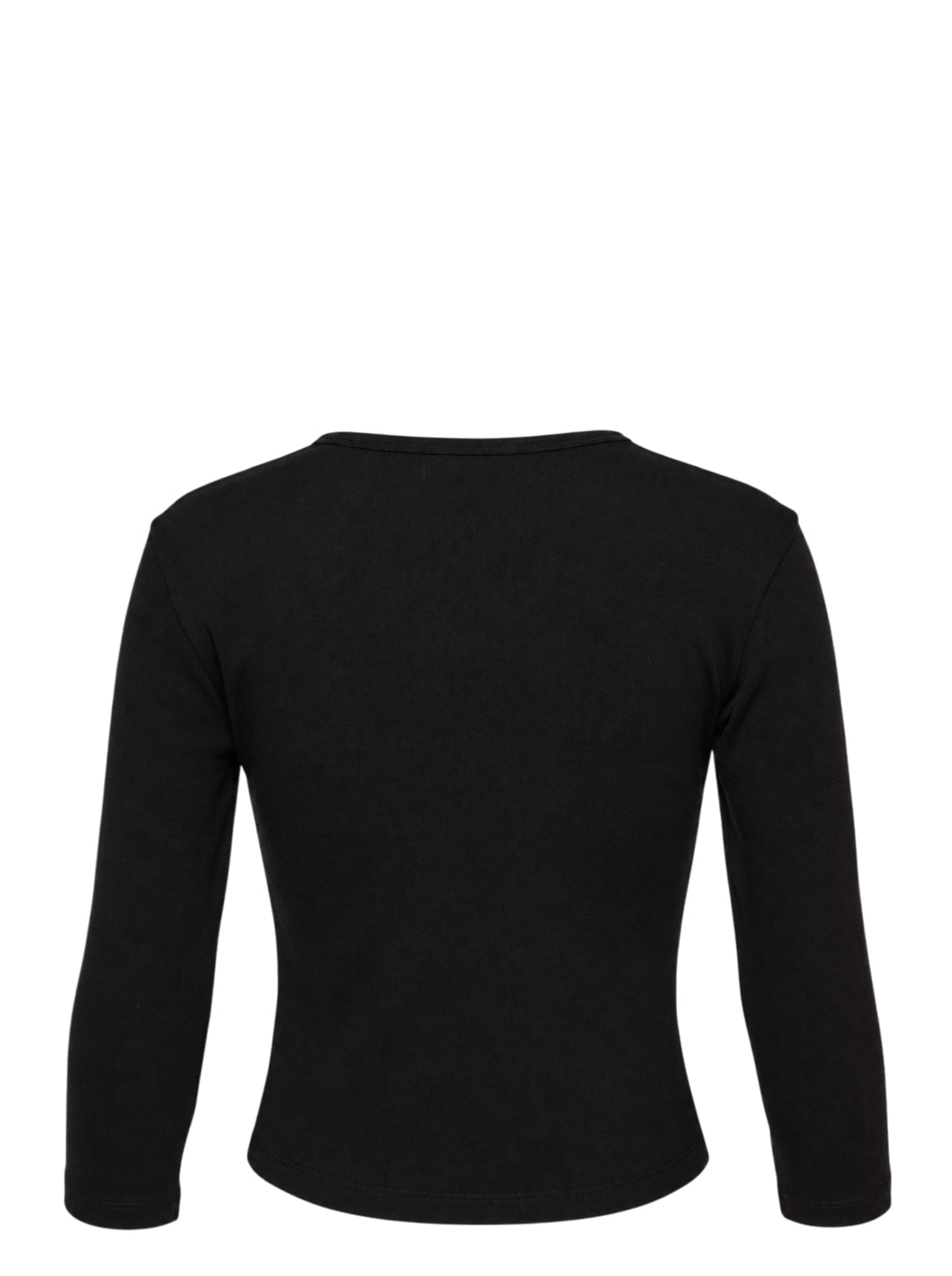 Glowny Long Sleeve Button Tee in black, featuring a short tonal button placket at the neckline, ribbed round collar, and a fitted jersey silhouette with woven brand label at the hem - view 2