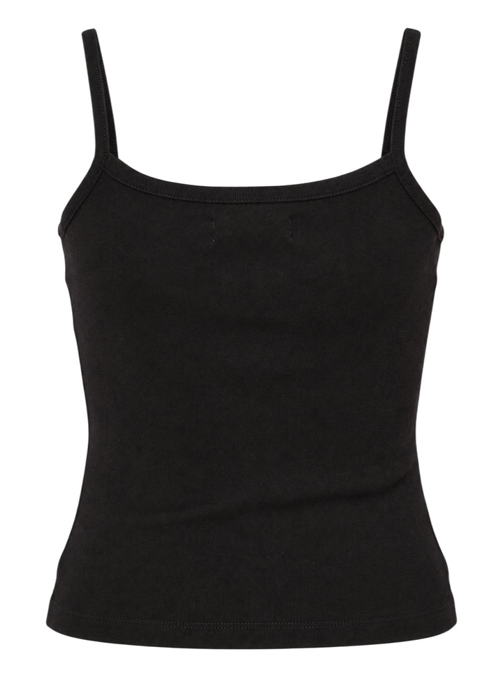 Glowny Classic Camisole in black — fine ribbed fabric, square neckline, thin straps, and woven brand label at the hem, shown on a flat lay against a white background - view 2
