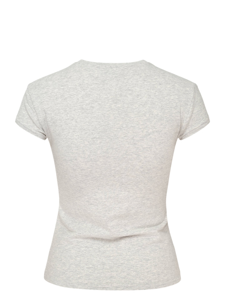 Glowny Slim Short Sleeve Tee in light grey marl, featuring a crew neckline, cap sleeves, and a fitted silhouette with a woven brand label at the hem - view 2