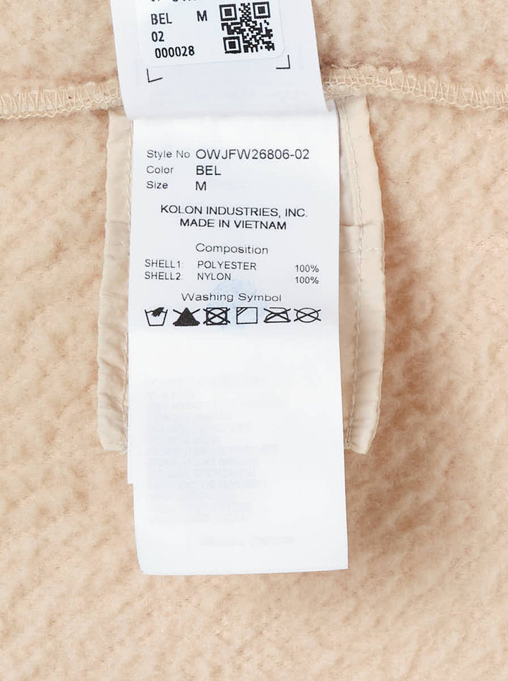 Open YY x Helinox cream sherpa fleece jacket with nylon side panels, stand collar, two-way zip and sleeve utility pocket - view 3