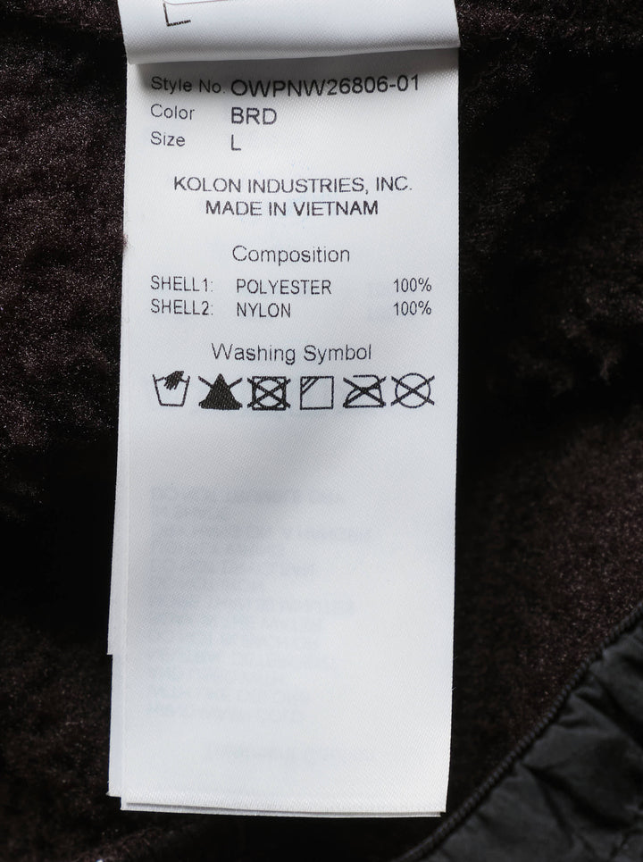 Open YY x Helinox dark brown sherpa fleece pants with black nylon side panels, drawcord waist, zip pockets and elasticated cuffs - view 3