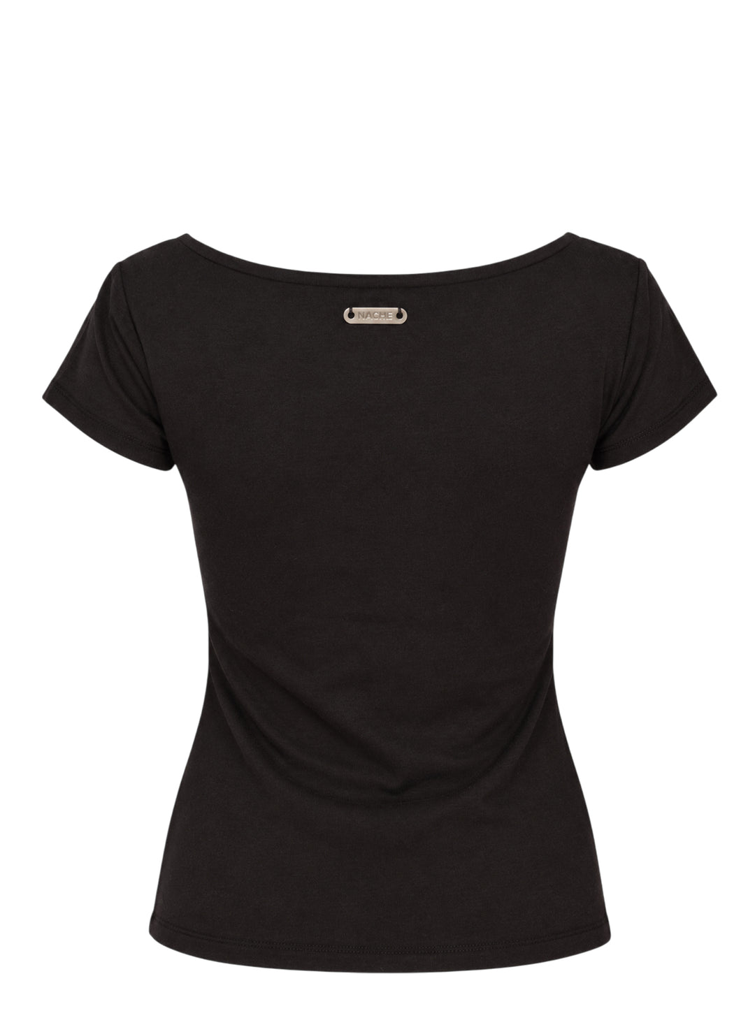 Nache black short-sleeve scoop-neck T-shirt with a distressed white X-ray slip dress print across the front - view 2
