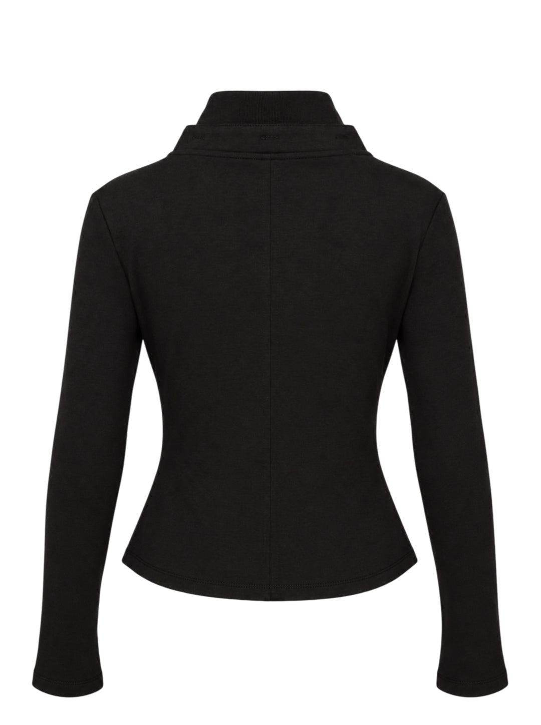 Nache black fitted zip-up hoodie with layered hood, ribbed funnel collar, drawstrings and welt waist pockets - view 4
