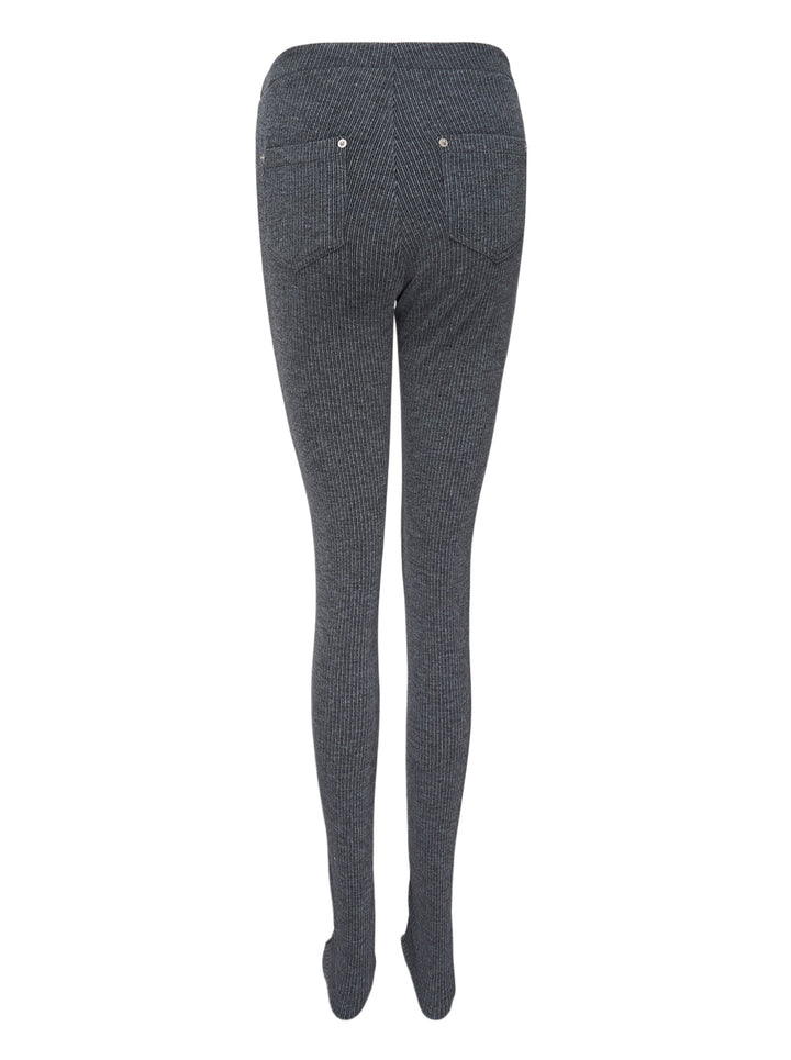 Nache charcoal ribbed knit sock pants with high waist, single button closure and integrated footed hem, shown front view - view 2