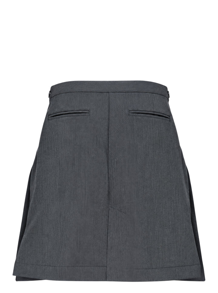Nache charcoal grey A-line midi skirt with rows of dark buttons along both sides and buttoned waistband tabs - view 2