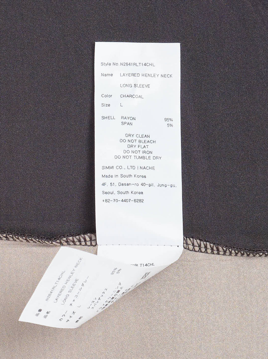 Nache charcoal layered henley neck long sleeve knit top with taupe contrast trim and button placket - view 3