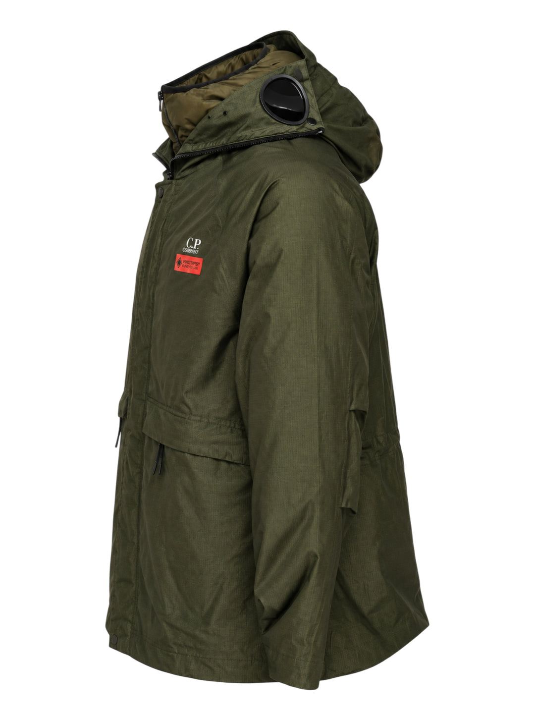 C.P. Company olive green ripstop hooded jacket with quilted inner layer, drawcord waist and chest Windstopper label - view 6