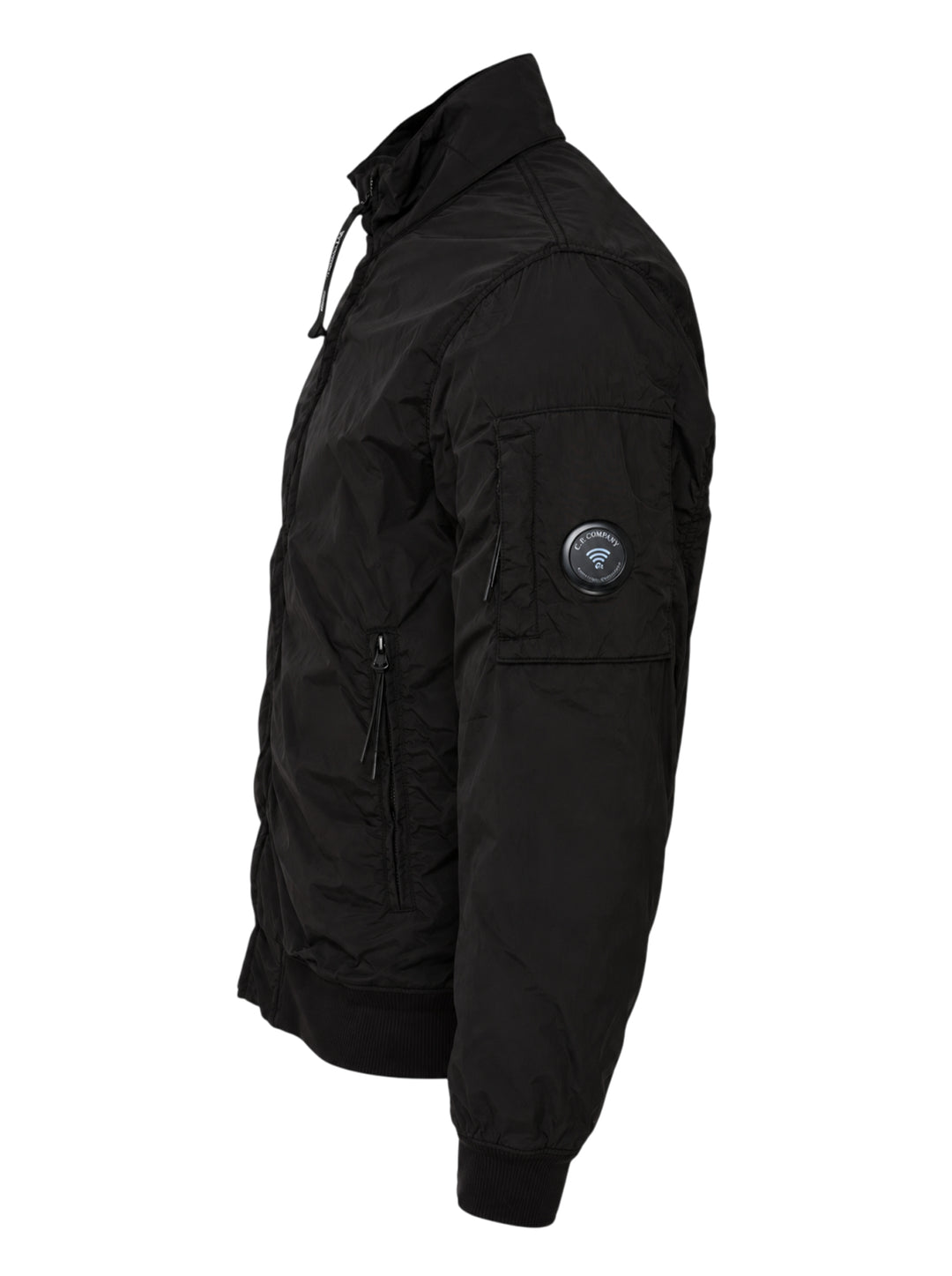 C.P. Company black Nycra-R padded bomber jacket with stand-up collar, double zip front and sleeve lens detail - view 3