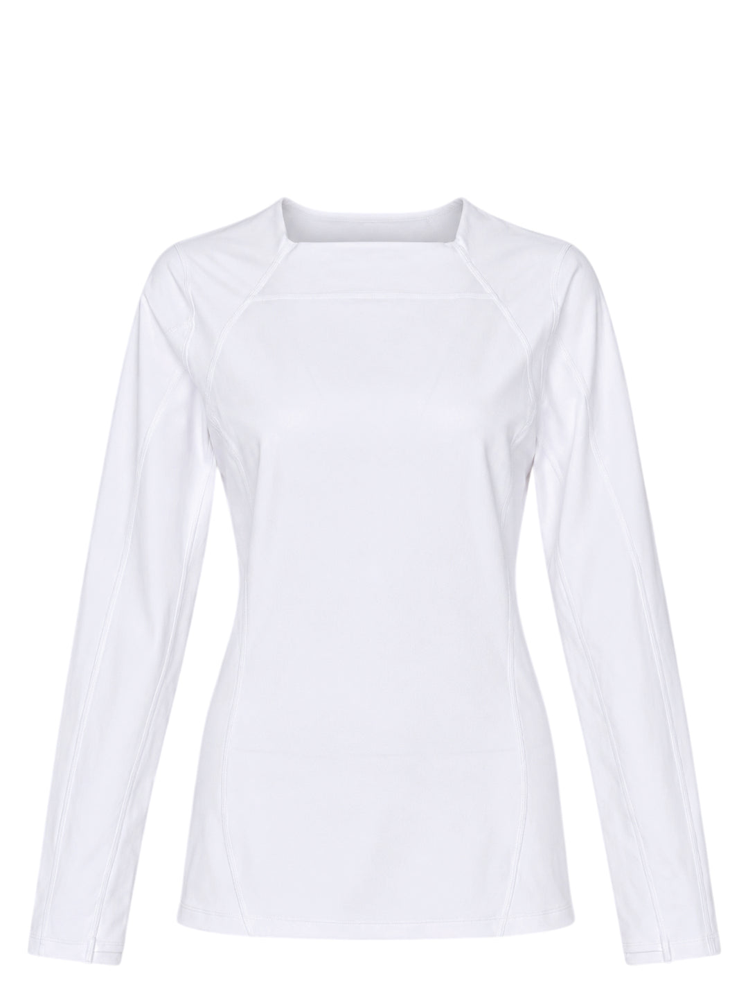 Nike x Jacquemus white long sleeve top with square neckline, raglan sleeves and contour seaming, front view