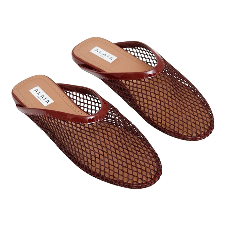 Club21 - ALAIA - Flat Mules Mesh Patent Leather - FLAT SHOES - Burgundy