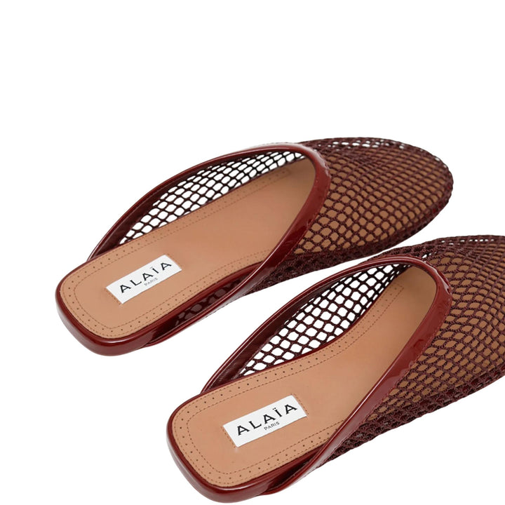 Club21 - ALAIA - Flat Mules Mesh Patent Leather - FLAT SHOES - Burgundy