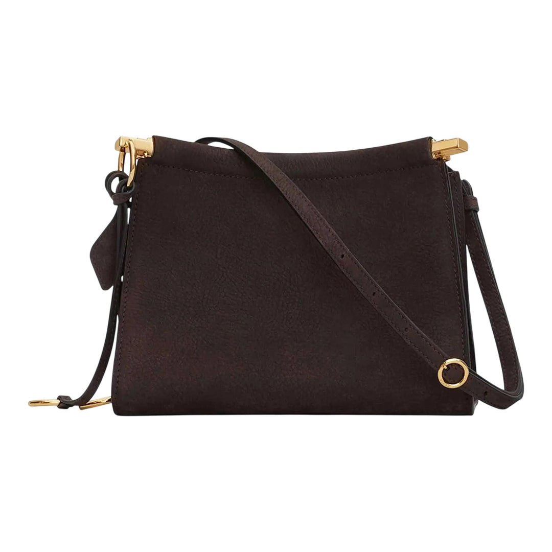 Club21 - ALAIA - Small Shoulder Bag Nubuck Calfskin Leather - HANDBAGS - Dark Brown
