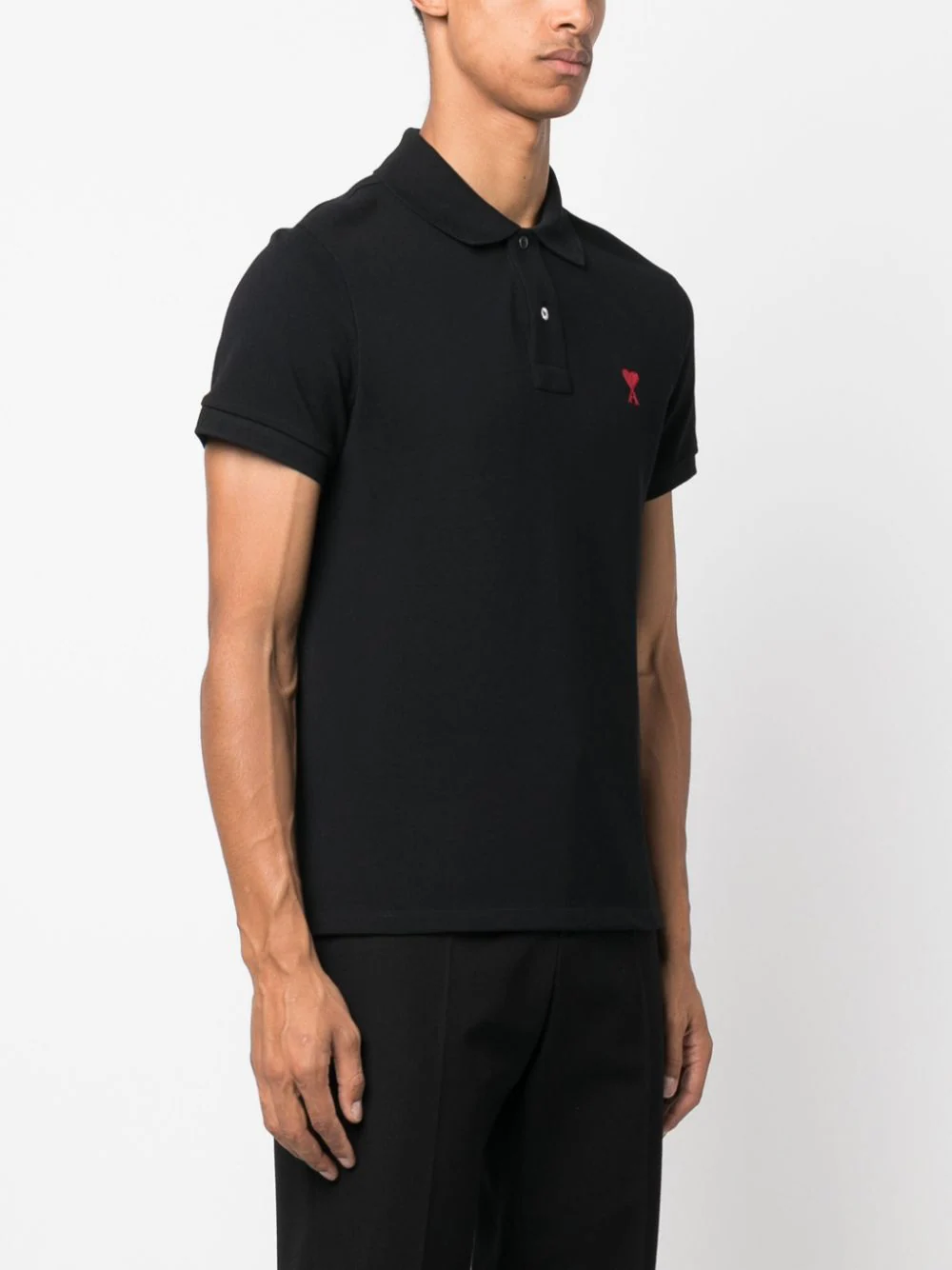 AMI-Paris-Ami De Coeur Polo Shirt-Black-3