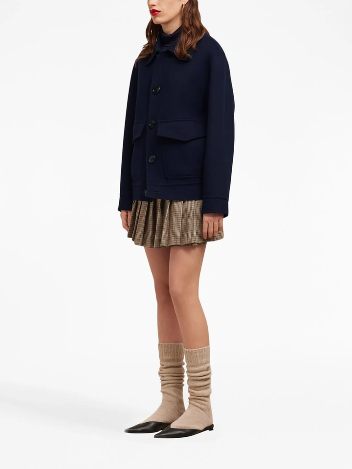 AMI-Paris-Double Face Short Coat-Navy-3