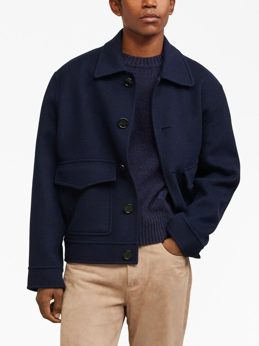 AMI-Paris-Double Face Short Coat-Navy-4