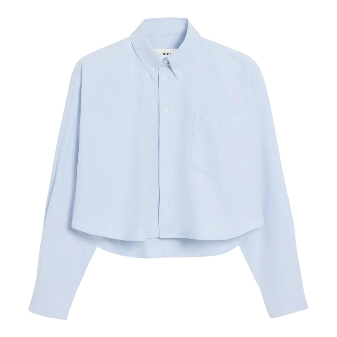 Club21 - AMI - Cotton ADC Cropped Oversized Shirt - SHIRTS - Light Blue