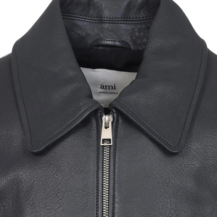 Club21 - AMI - Leather Zipped Jacket - BLOUSON - Charcoal