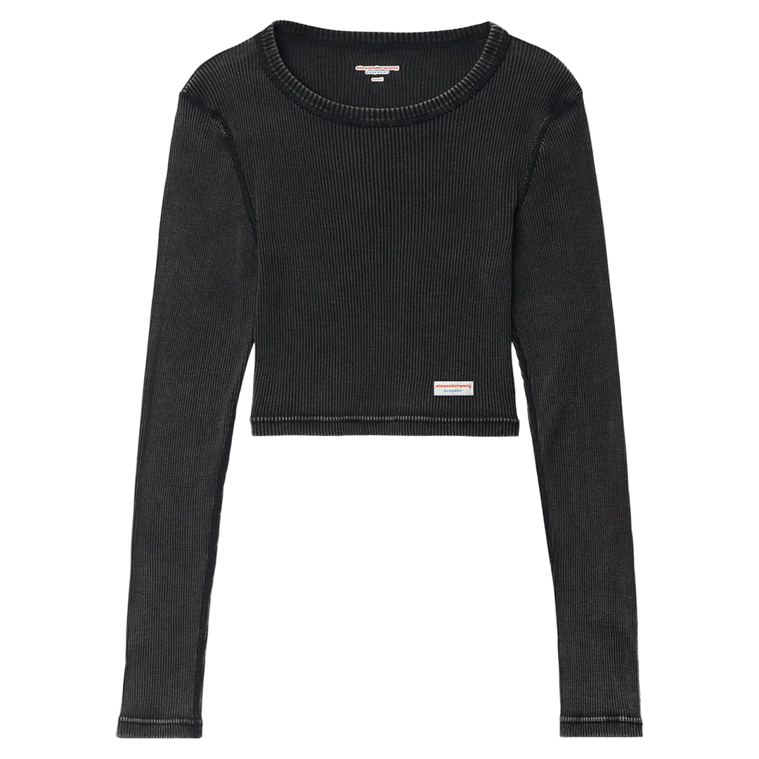 Cropped Long-Sleeve Tee In Ribbed Cotton