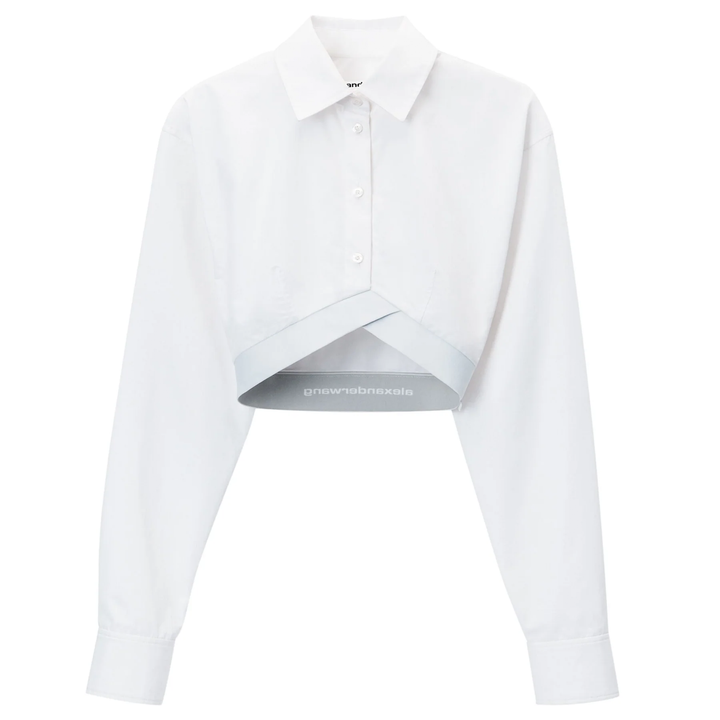 Cropped Shirt In Organic Cotton With Logo Elastic