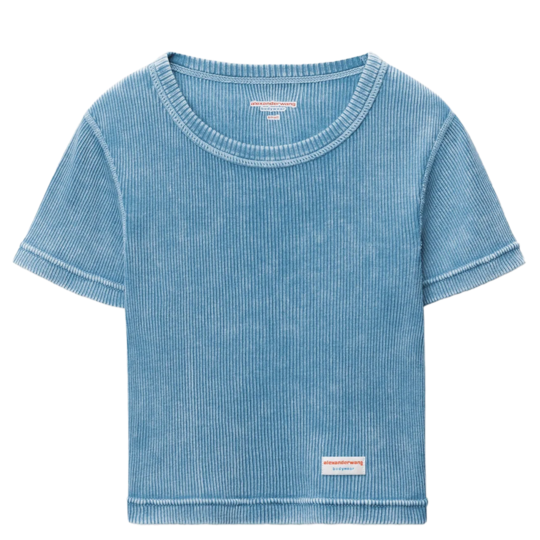 Cropped Short-Sleeve Baby Tee In Ribbed Cotton