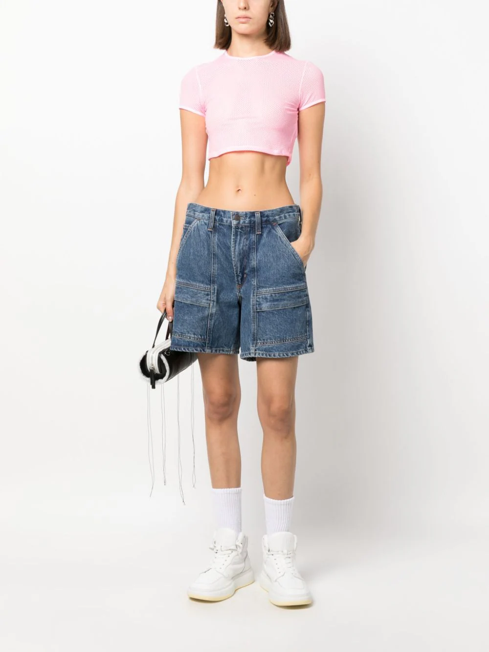 Alexander-Wang-Cropped-Tee-Shirt-With-Logo-Pink-2