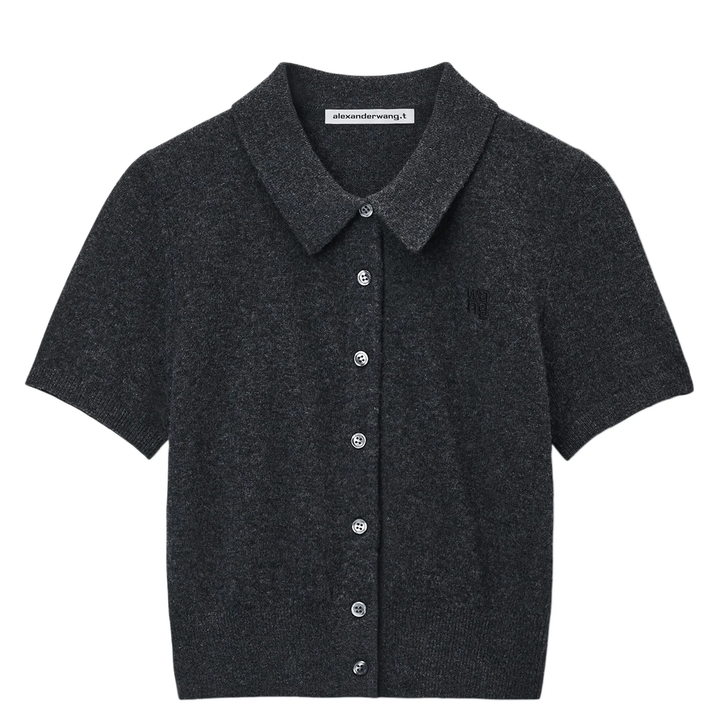 Logo Embroidered Polo Cardigan In Wool