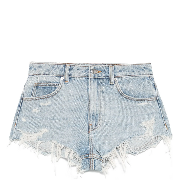 Clear Bead Hotfix Distressed Denim Shorts