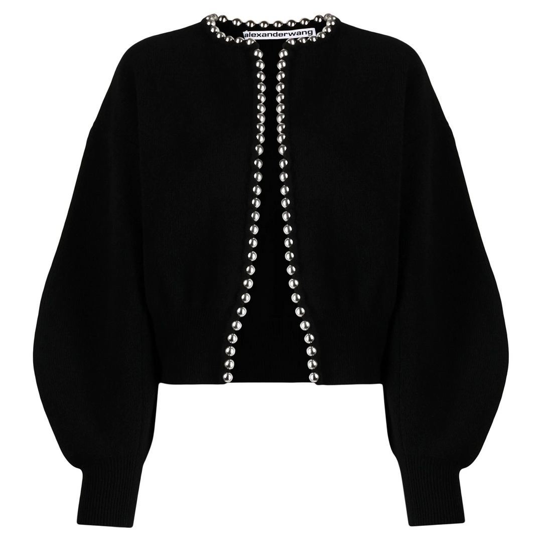 Crewneck Cardigan With Ball Chain Trim