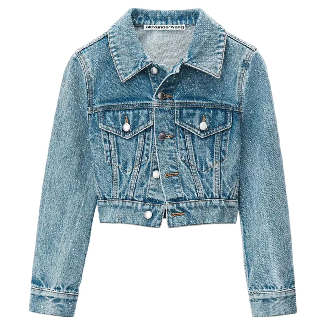 Cropped Denim Trucker Jacket In Clear Hotfix